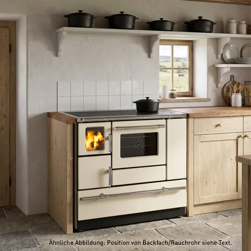 Wamsler K 138 F Cuisinière à bois à gauche crème beige avec plaque vitrocéramique