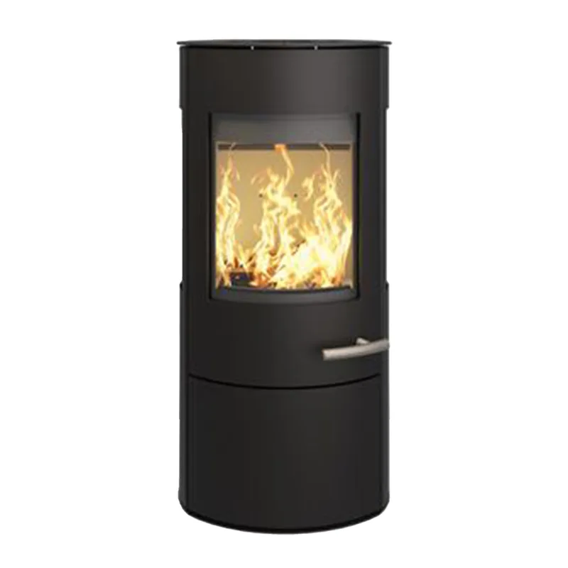 Haas+Sohn VITUS.l acier poêle à bois 3 vitres avec plaque de cuisson avec compartiment range-bûches et porte noir profond