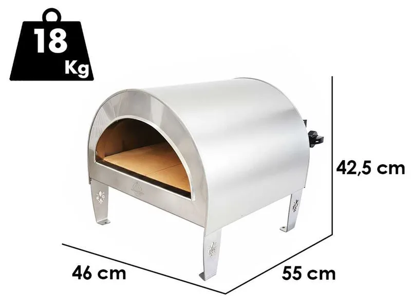 Pizza Party Ardore Silver - Four à pizza à gaz d'extérieur - Chambre de cuisson 40 x 40 cm - Sole en biscotto réfractaire