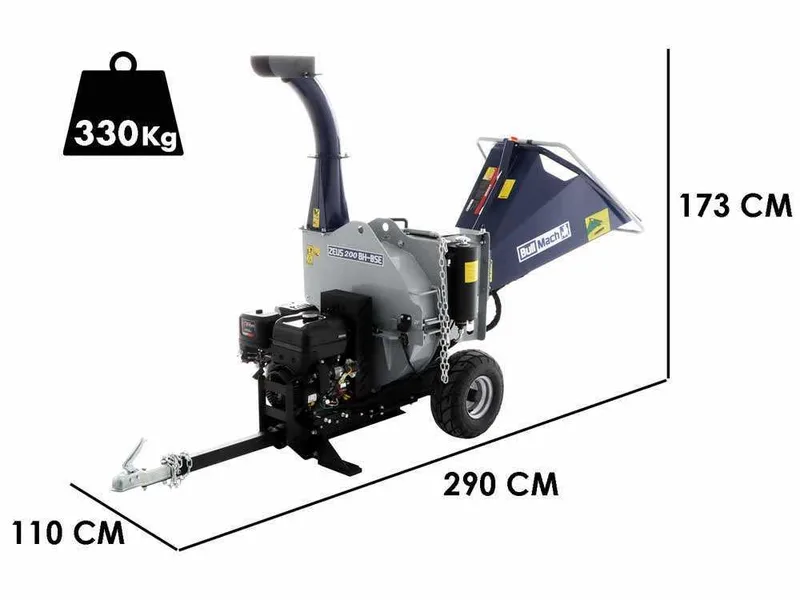 BullMach zeus 200 bh-bse - Broyeur de branche thermique tractable - b&s XR2100 avec démarrage électrique