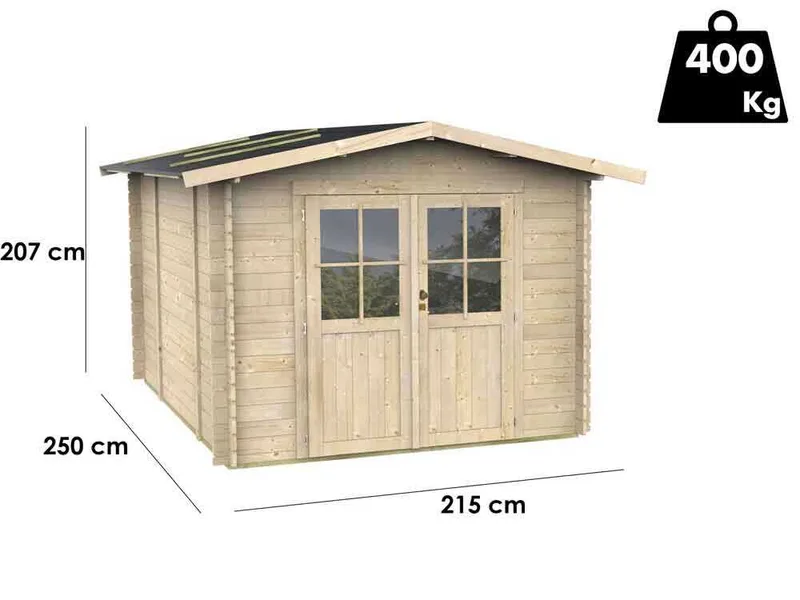 Alce Opera 215x250 - Abri de jardin à bois - Avec fenêtres et porte à double battant - 215x250x207 cm
