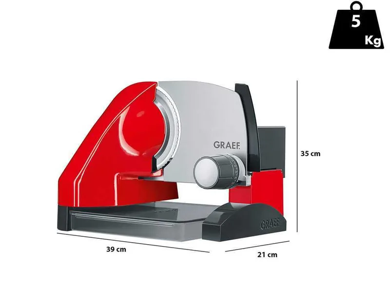 Graef SKS 500 Rouge - Trancheuse 2 en 1 avec trancheuse à légumes - Lame de 170 mm