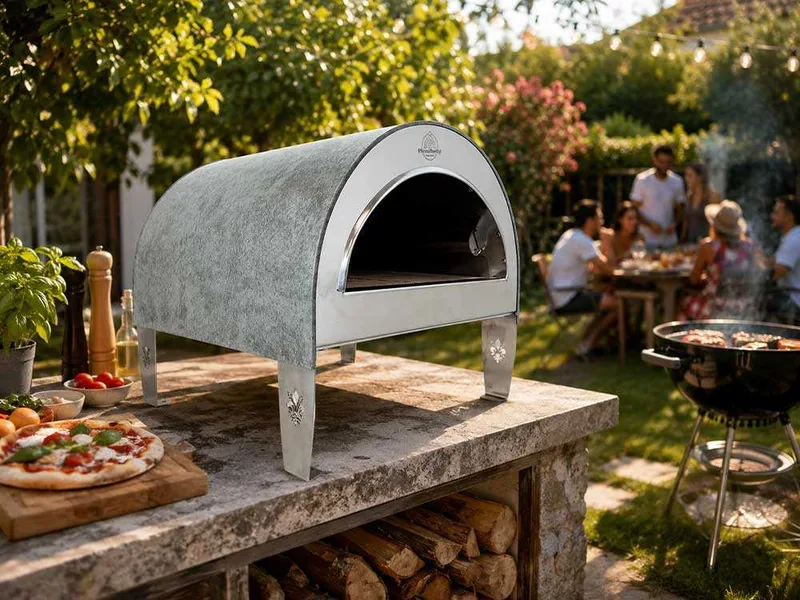 Pizza Party Ardore Perla - Four à pizza à gaz d'extérieur - Chambre de cuisson 40 x 40 cm - Sole en briques réfractaires