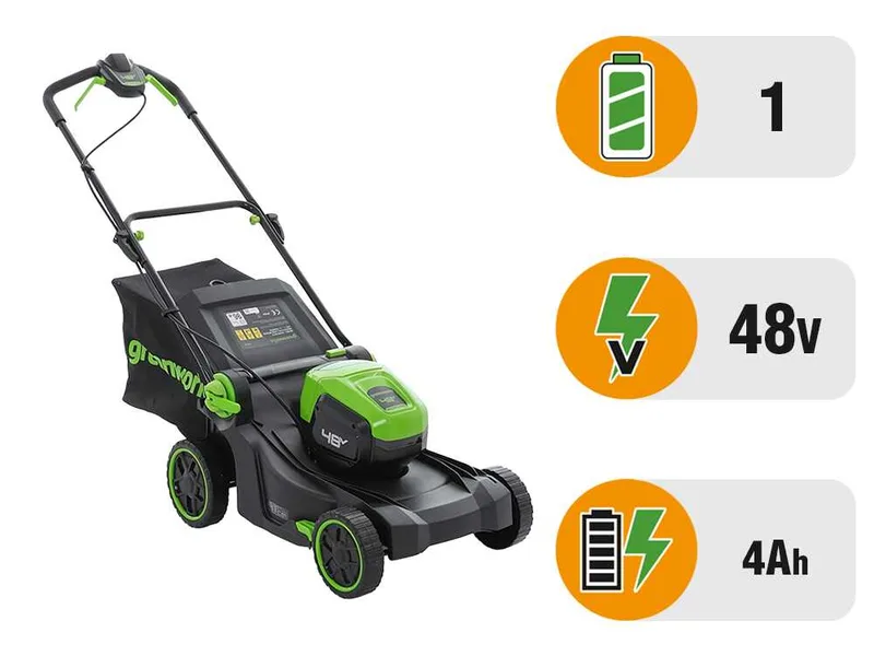 Greenworks GD48LM41II - Tondeuse à gazon à batterie - 48 V/4 Ah - Largeur de coupe 41 cm
