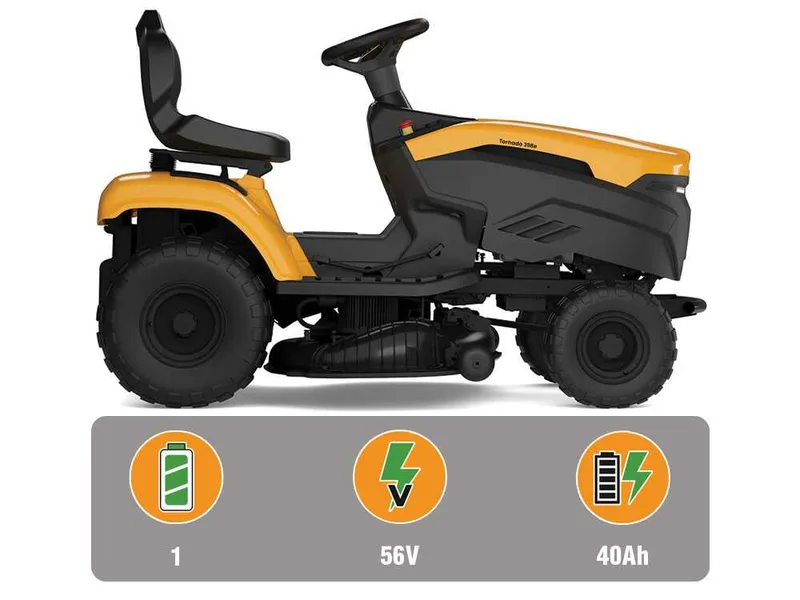 Stiga Tornado 398e - Kit Tracteur tondeuse + 1 module de batterie ePower Pro de 56V/40Ah - Éjection latérale et mulching