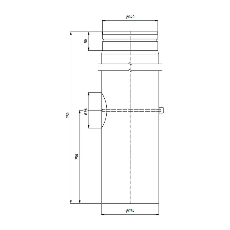 Raik tuyau LS diamètre 150x750x2,00mm rétréci avec porte intégrée noir