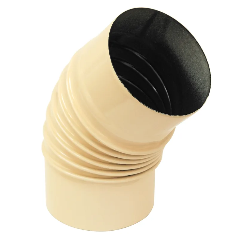 Coude de conduit de fumée / Coude de tuyau de poêle émaillé 150 mm - Coude de 45° nervuré ivoire avec ouverture de nettoyage