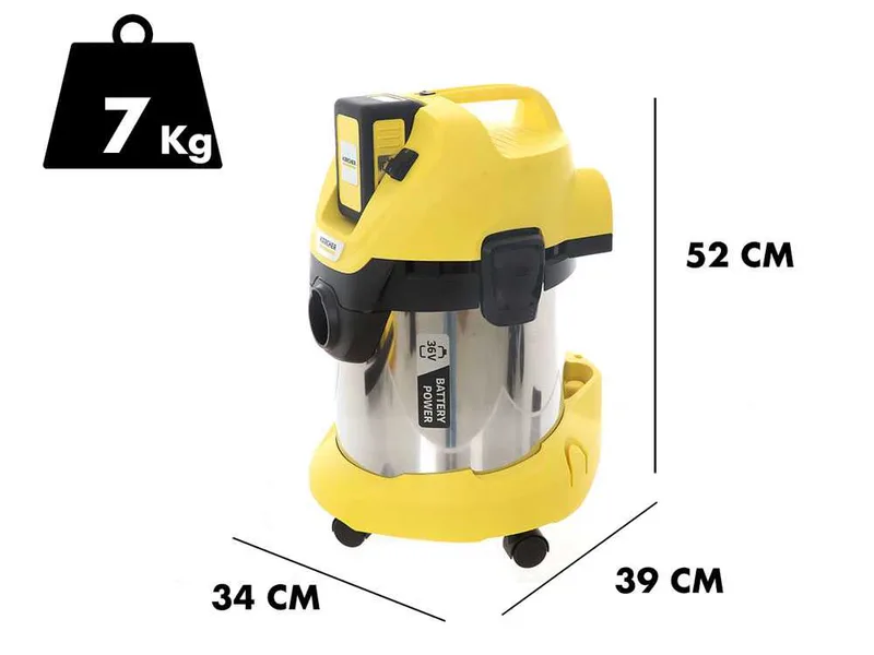 Karcher WD 3 Premium Battery 36 V - Aspirateur multifonction à batterie 36V 5Ah - Solides, liquides et souffleur