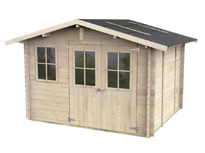 Alce Cortona Express 296x249 - Abri de jardin en bois - Avec fenêtres et porte à double battant - 296x249x220 cm
