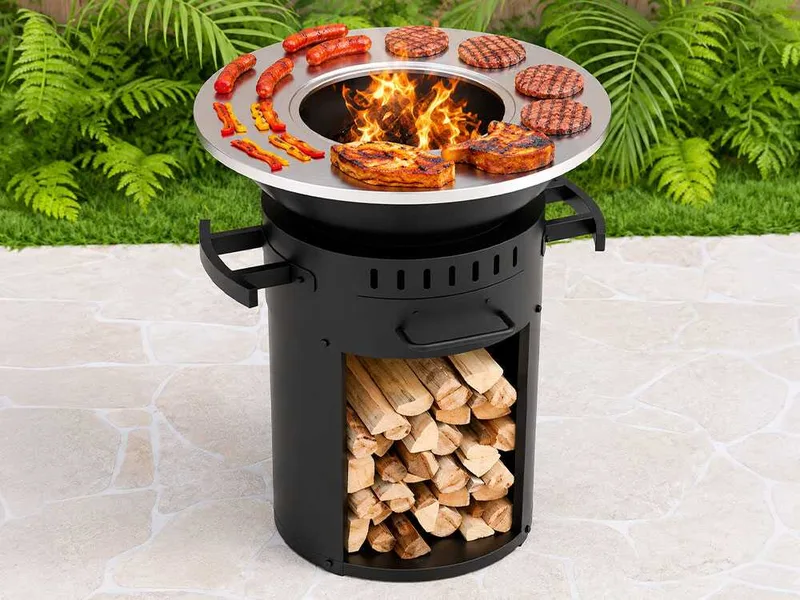 Royal Food FOL-3400 - Barbecue à bois et à charbon - Plancha et grille en acier inox