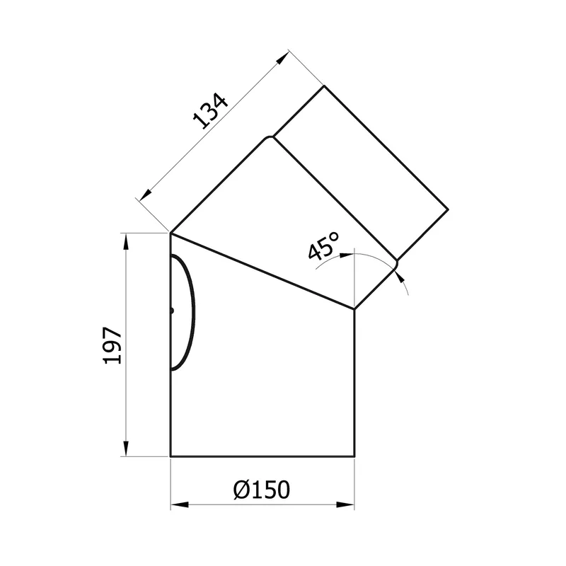 Raik Basic coude de tuyau de fumée 150mm noir 45° avec porte pour tuyau de fumée / conduit de fumée