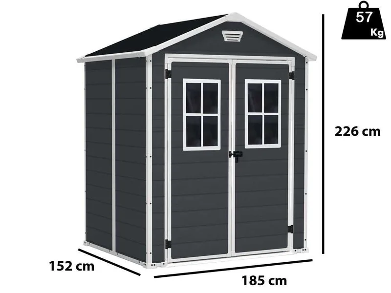 Keter Manor noir - Abri de jardin - Avec fenêtres frontal - 185x152x226 cm
