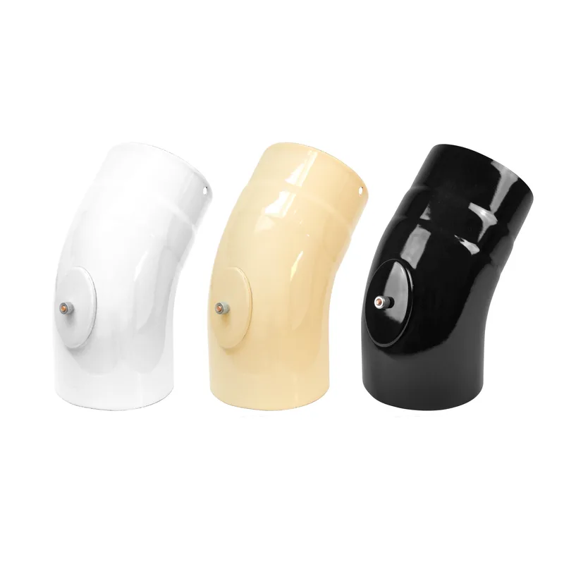 Coude de conduit de fumée / Coude de tuyau de poêle émaillé 130mm - Coude 45° lisse Noir avec ouverture de nettoyage