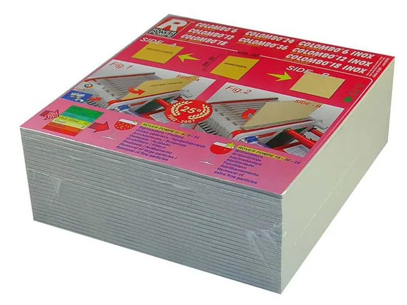 N. 25 cartons filtrants Rover 20x20 cm pour filtre à plaques vin type 0