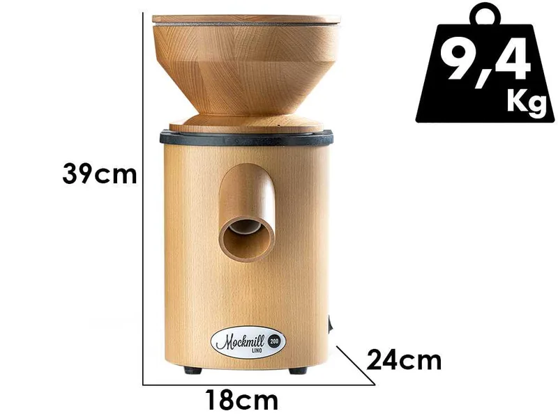 Mockmill Lino 200 - Moulin à farine en bois avec meules en pierre - 600W