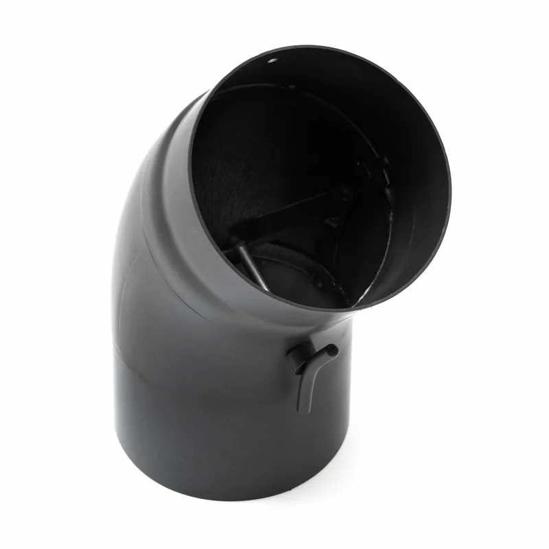 Raik Basic coude de tuyau de fumée 150mm noir 45° étiré avec porte pour tuyau de fumée / conduit de fumée
