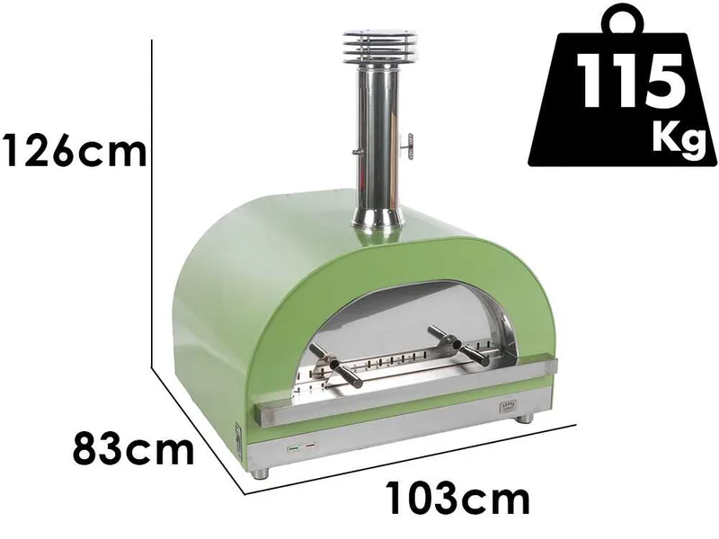 Clementi Gold - Four à bois pour pizza d'extérieur - Chambre de cuisson 80 x 60 - 4 pizzas - Vert