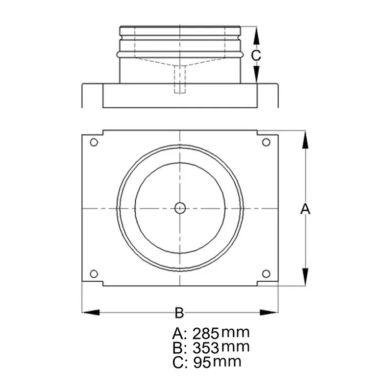 Schiedel ICS plaque de base Ø200 mm avec sortie en bas double paroi brillante
