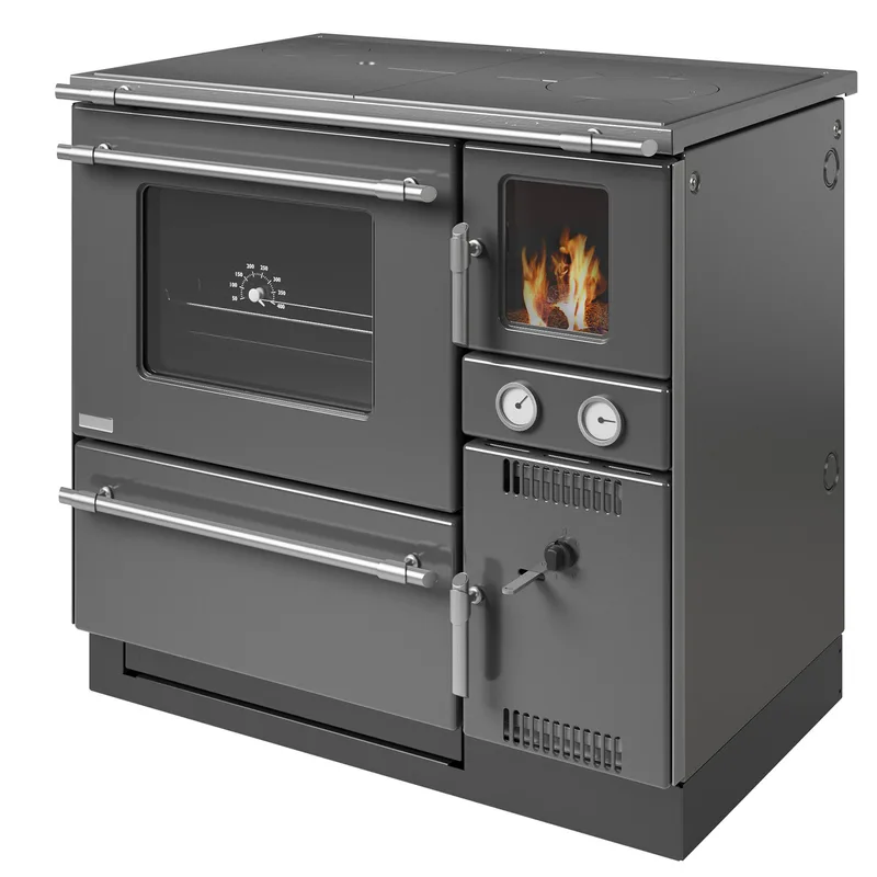 Wamsler K 148 poêle de cuisine avec conduit d'eau Anthracite/Mat, tuyau de fumée à gauche