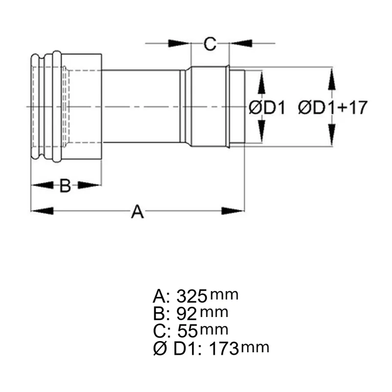 Schiedel manchon de raccord Ø180 simple paroi, raccourcissable pour ICS Ø150 mm double paroi brillant