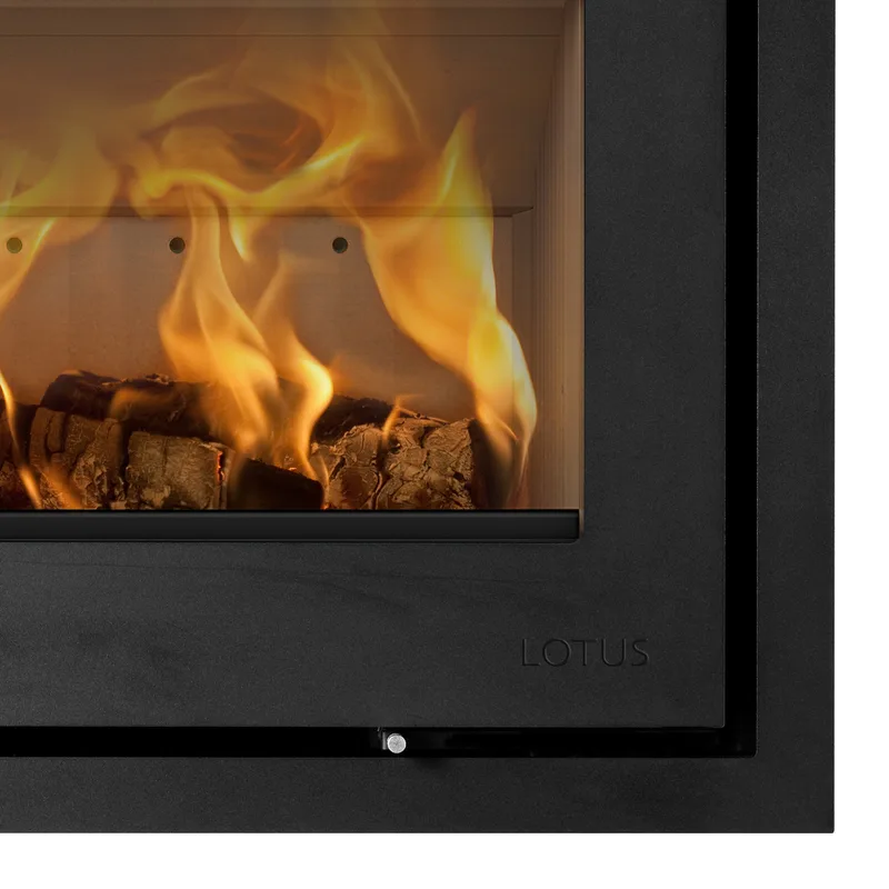 Lotus H370 Petite insert de cheminée à bois noir / charnières à gauche