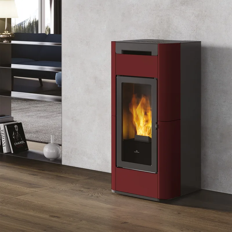 Edilkamin Tera H 30 EVO poêle à granulés bouilleur céramique Bordeaux incl. Kit R-FX