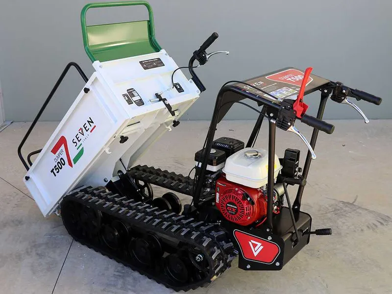 Brouette à chenilles Seven Italy T500 GX-E - Benne extensible - démarrage électrique - Capacité portante 500 kg