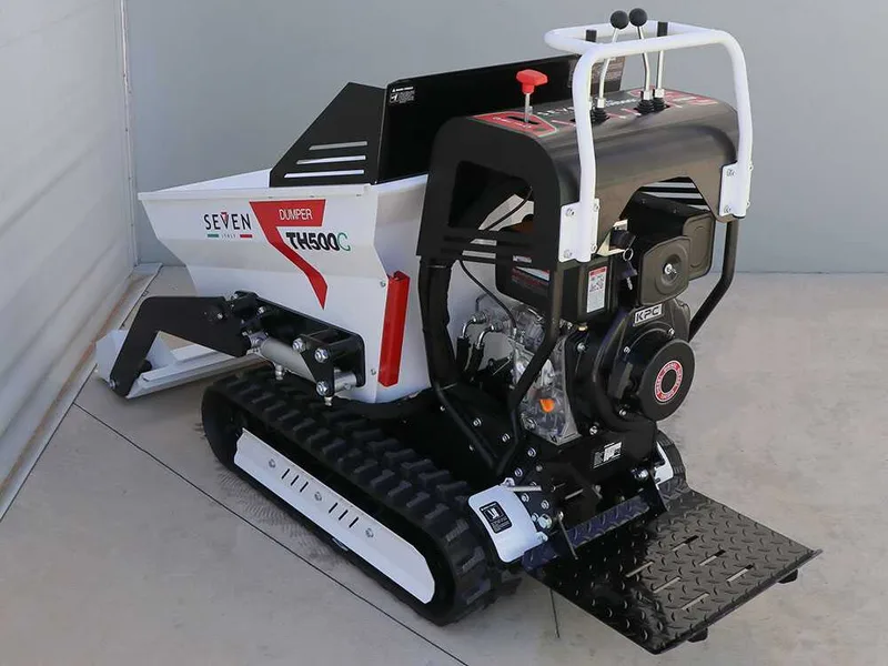 Seven Italy TH500C KM178-E - Brouette à chenilles avec benne dumper 500Kg et godet de chargement - Transmission hydrostatique