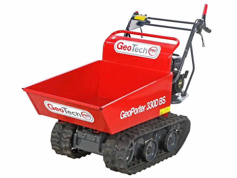 GeoTech Pro GeoPorter 330D BS - Brouette motorisée à chenilles à 4 galets avec benne dumper - 300 kg