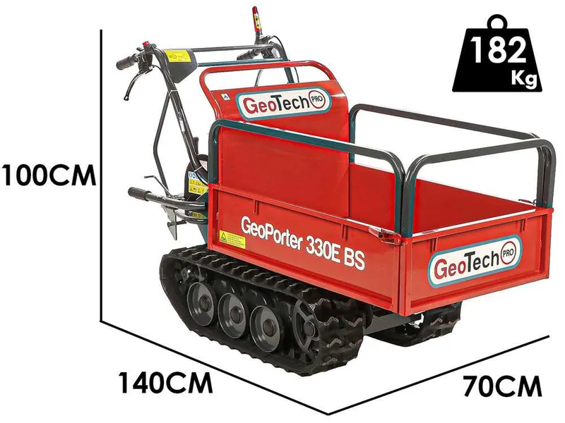 GeoTech Pro GeoPorter 330E B&S - Brouette motorisée avec benne extensible - 6 galets - 300 kg