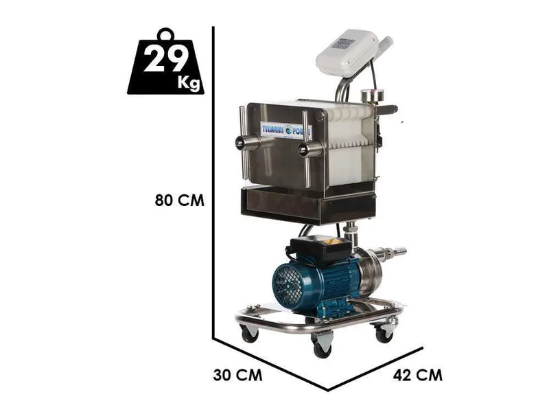 Tellarini CrystalPro Oil 10 - Filtre à plaques pour l'huile sur chariot - Pompe INOX