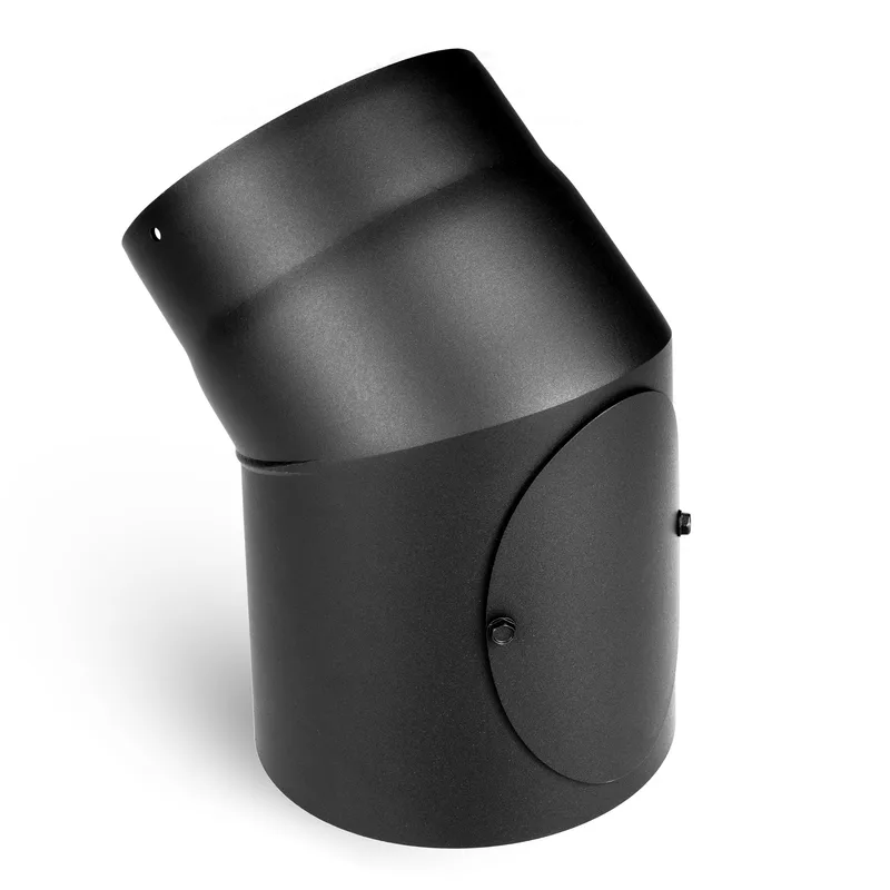 Raik Basic coude de tuyau de fumée 130mm noir 45° avec porte –R pour tuyau de fumée / conduit de fumée