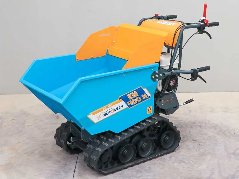 Brouette motorisée à chenilles EuroMech EM400H-Dump - Caisson dumper avec charge de 400 Kg