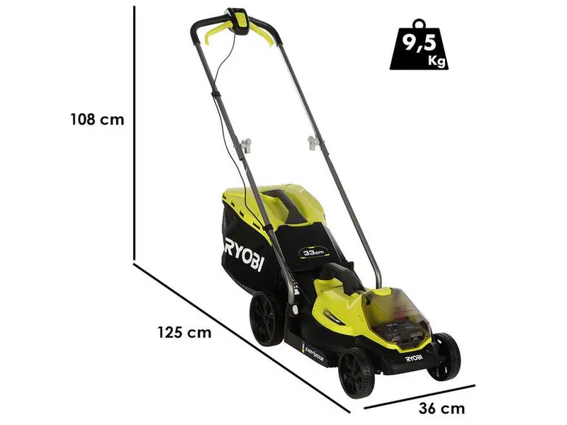 Ryobi RLM18X33B50LT23A - Kit Tondeuse à gazon + coupe-bordure à batterie - 18 V 5 Ah - Coupe 33 cm + 23 cm