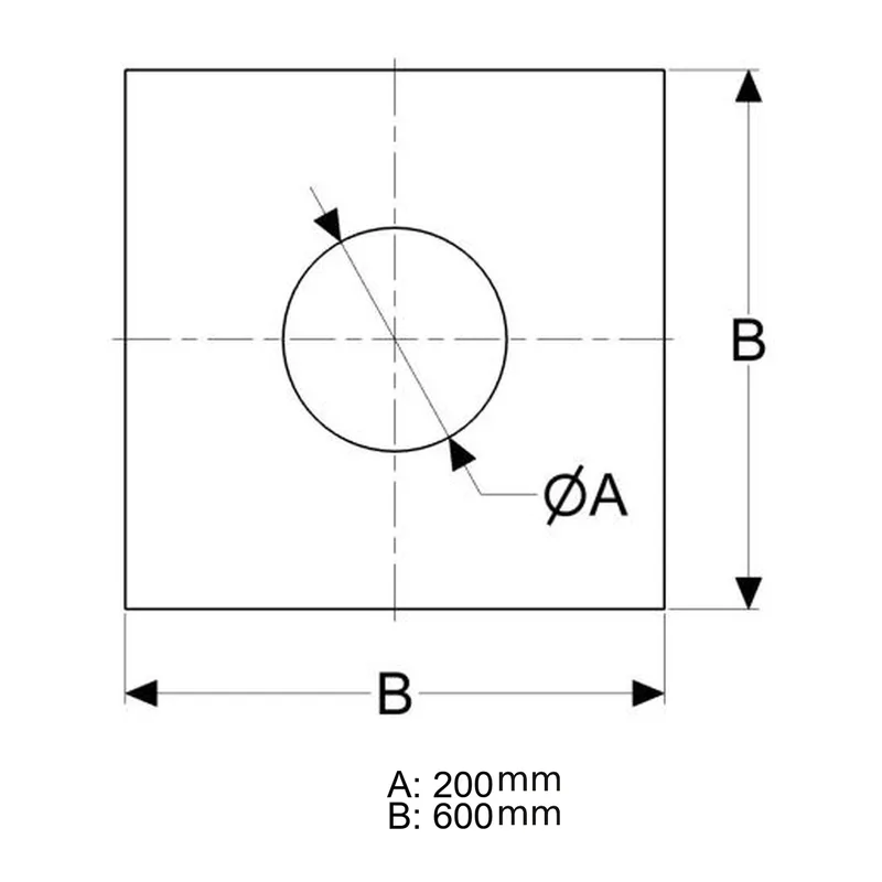 Schiedel rosace de raccordement carrée 200 mm Ø130 mm brillante