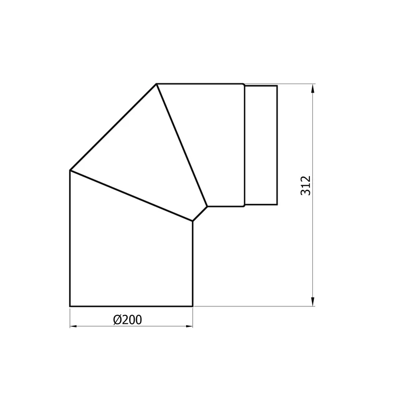 Raik Basic coude de tuyau de fumée 200mm noir 90° sans porte pour tuyau de fumée / conduit de fumée