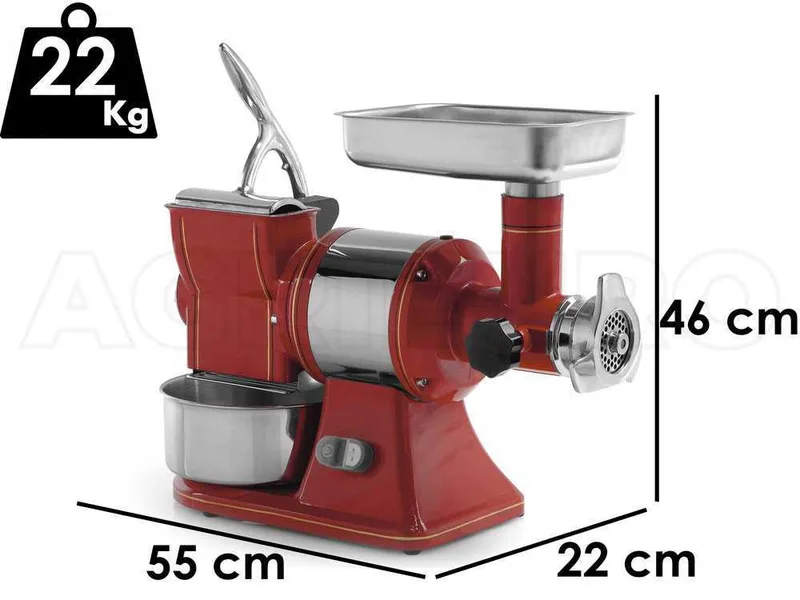 Fama TG12 Retrò - Hachoir à viande électrique - Râpe intégrée - Groupe de hachage en acier inox - 230V