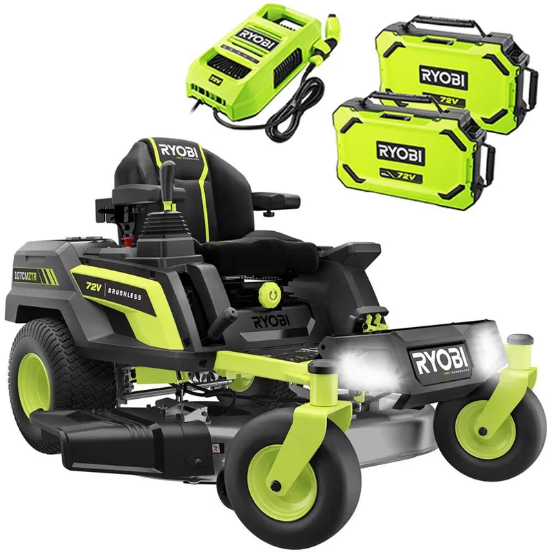 Ryobi ZTRX107 - Tracteur tondeuse sur batterie rayon de braquage zéro - 72V/20Ah - coupe de 107cm - 2en1