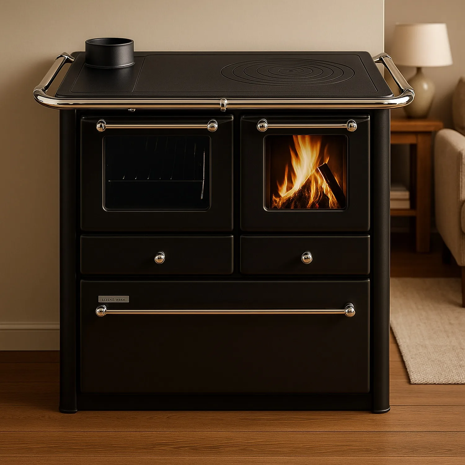 Westminster cuisinière à bois K 85 F II anthracite raccordement tuyaux droite