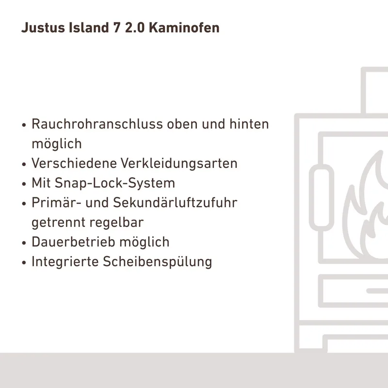 Justus Island 7 2.0 Poêle à bois Acier Noir / Pierre ollaire