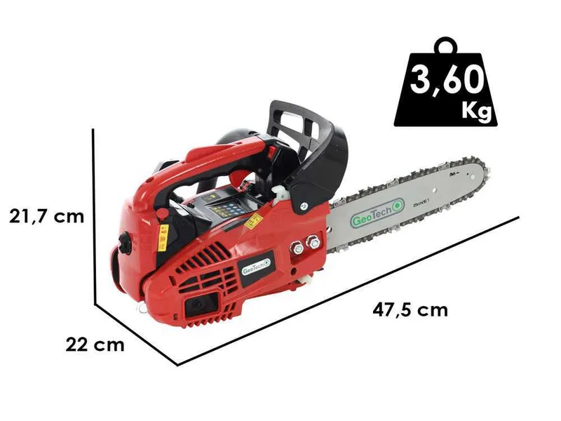 GeoTech GMS 25-25 - Tronçonneuse thermique pour l'élagage - Lame de 25 cm