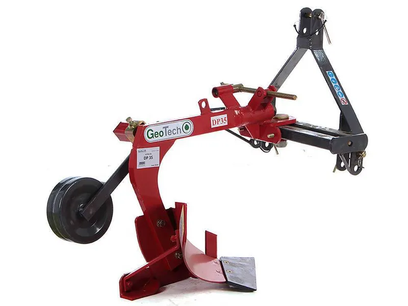 Geotech DP35 - Charrue mono-soc - Réglage latéral manuel par vis - Pour tracteurs avec attelage à trois points