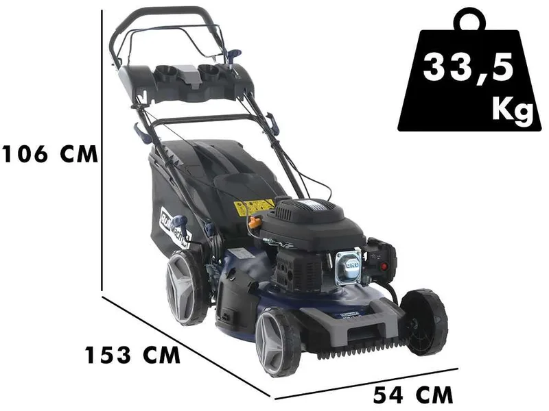 BullMach ACHILLE 51 - Tondeuse à gazon thermique tractée - 4 en 1 - Moteur de 224 cc