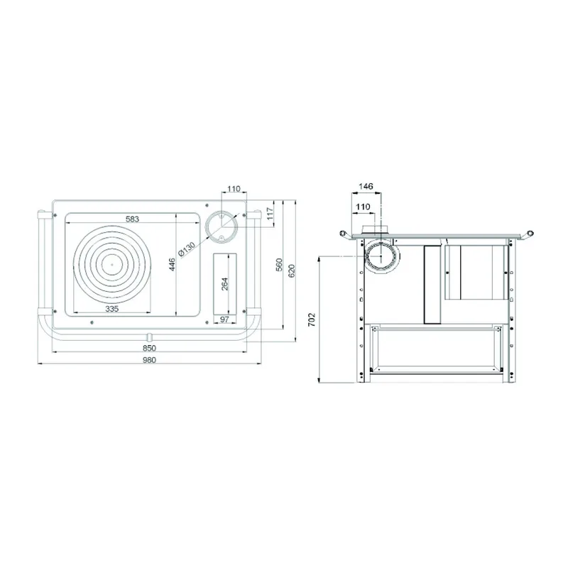 Westminster cuisinière à bois K 85 F II blanc raccordement tuyaux gauche