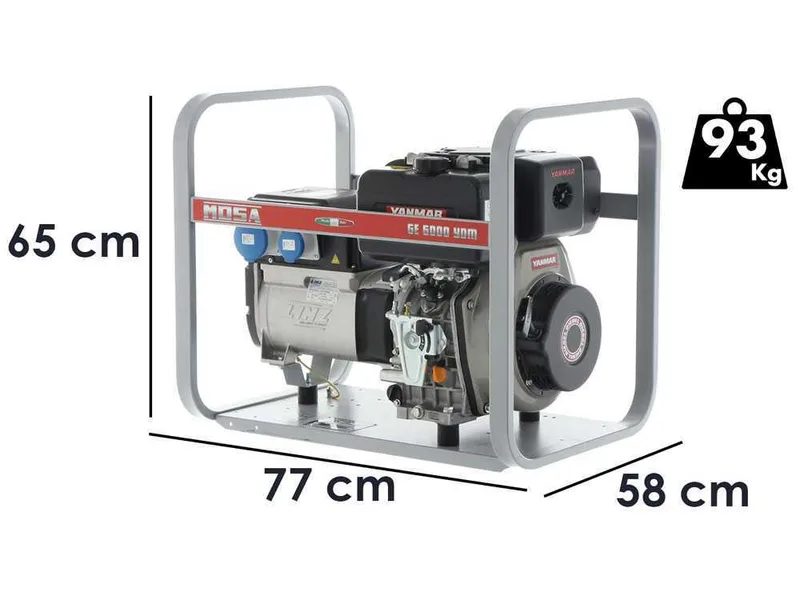 MOSA GE 6000 YDM - Groupe électrogène diesel 5.1 kW - Continue 4.5 kW Monophasé - Moteur Yanmar L 100 N