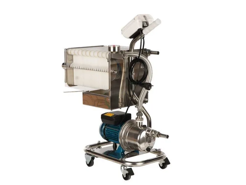 Tellarini CrystalPro Plus 20 - Filtre à plaques pour vin sur chariot - Pompe INOX