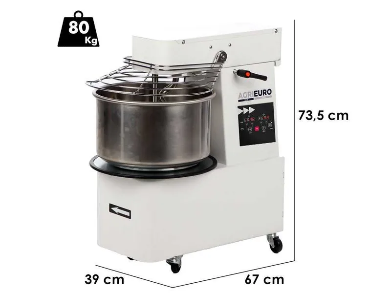 Mixer 2000 T-2G Deluxe DIG - Pétrin à spirale relevable - 16 kg triphasé à 2 vitesses - Écran numérique