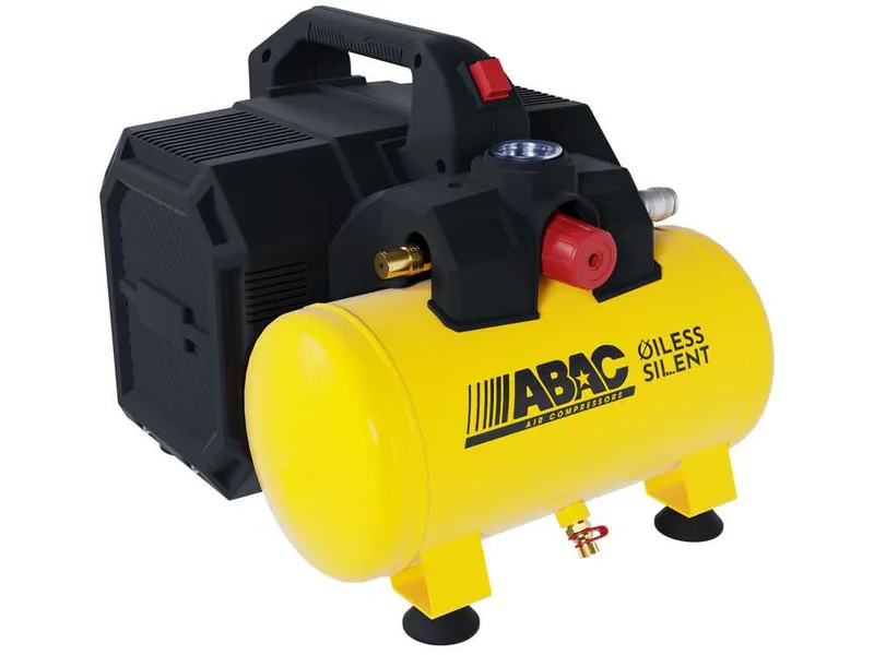 ABAC Start Xt Sil 07 Yellow - Compresseur d'air électrique portable monophasé silencieux, oil-less - Moteur 0,75 CV - 6 L