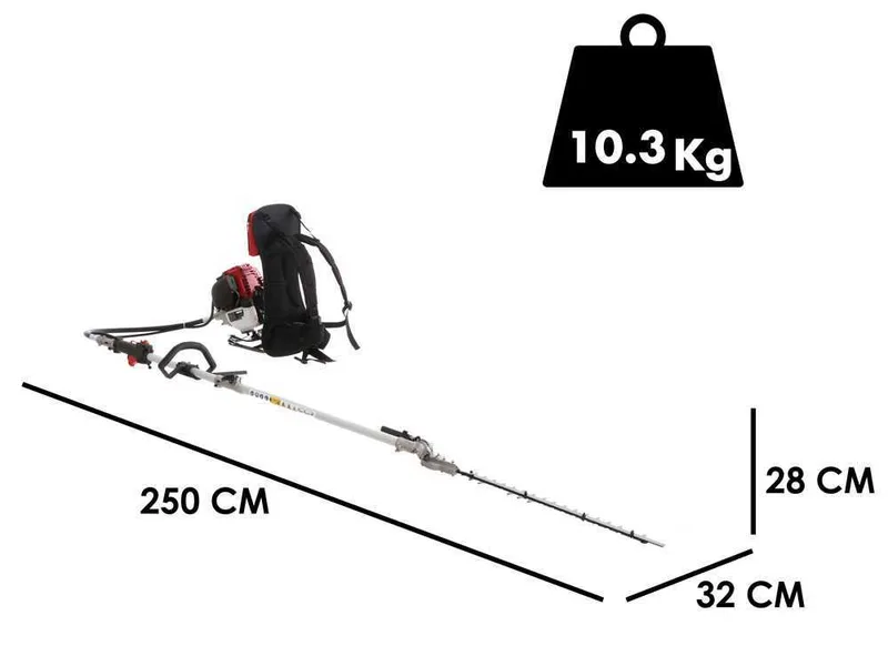 GeoTech GT-4 36 BP - Taille-haie thermique sur perche de rallonge avec dossière - 36 cm³