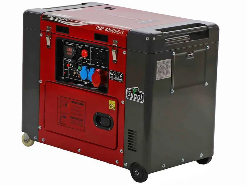 GeoTech Pro DGP8000SE-3 - Groupe électrogène diesel silencieux sur chariot avec AVR 6 kW - Continu 5.5 kW Triphasé + ATS